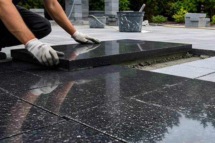Création de terrasses et de chemins en dalles granit