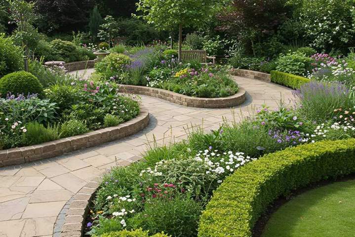 Finitions soignées des bordures et allées de jardin